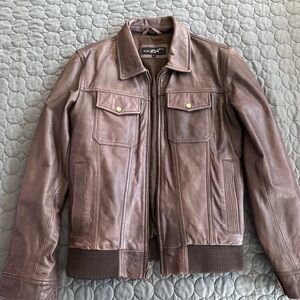Black Rivet Men's Tan Leather Bomber Jacket